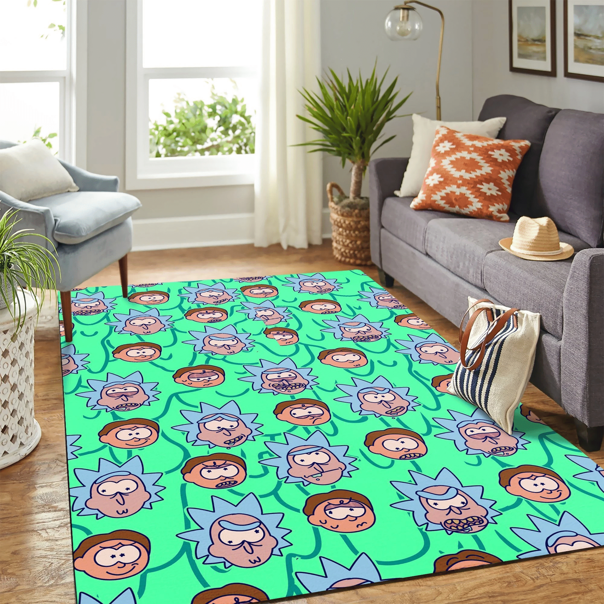 Rick And Morty Green Head Carpet Floor Area Rug Chrismas Gift - Indoor Outdoor Rugs