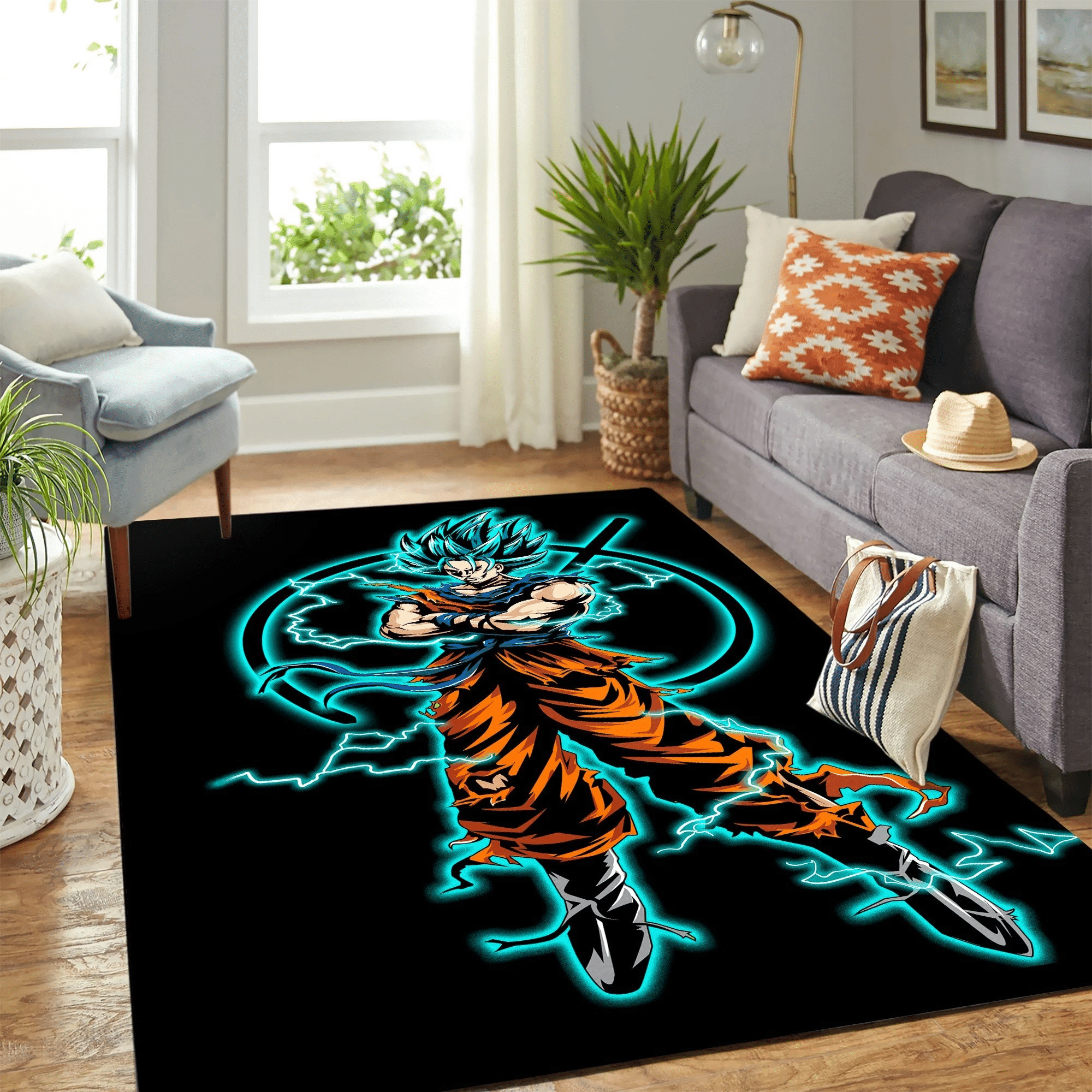 Goku Super Saiyan Blue God Carpet Floor Area Rug Chrismas Gift - Indoor Outdoor Rugs