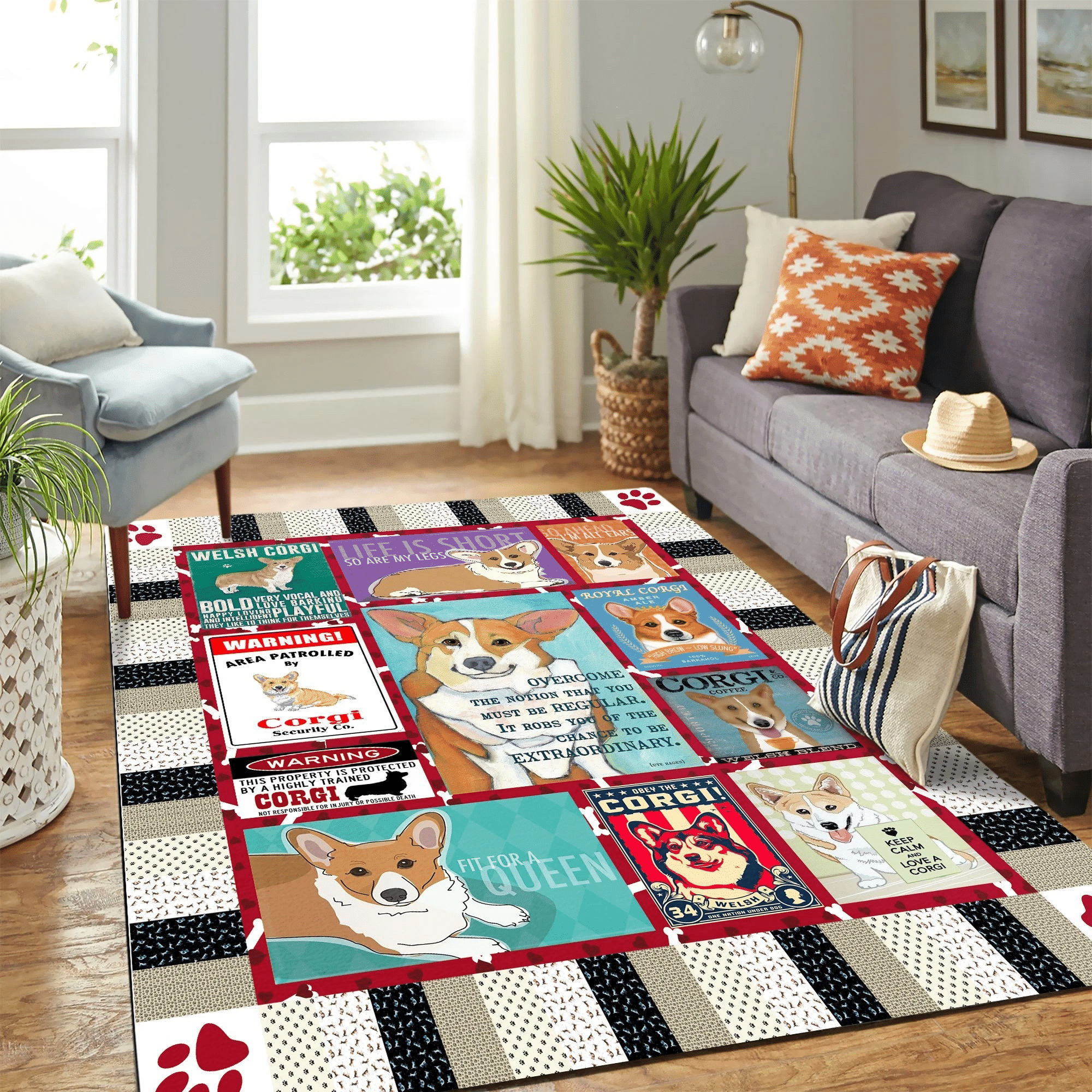 Cute Corgi Quilt Mk Carpet Area Rug Chrismas Gift - Indoor Outdoor Rugs