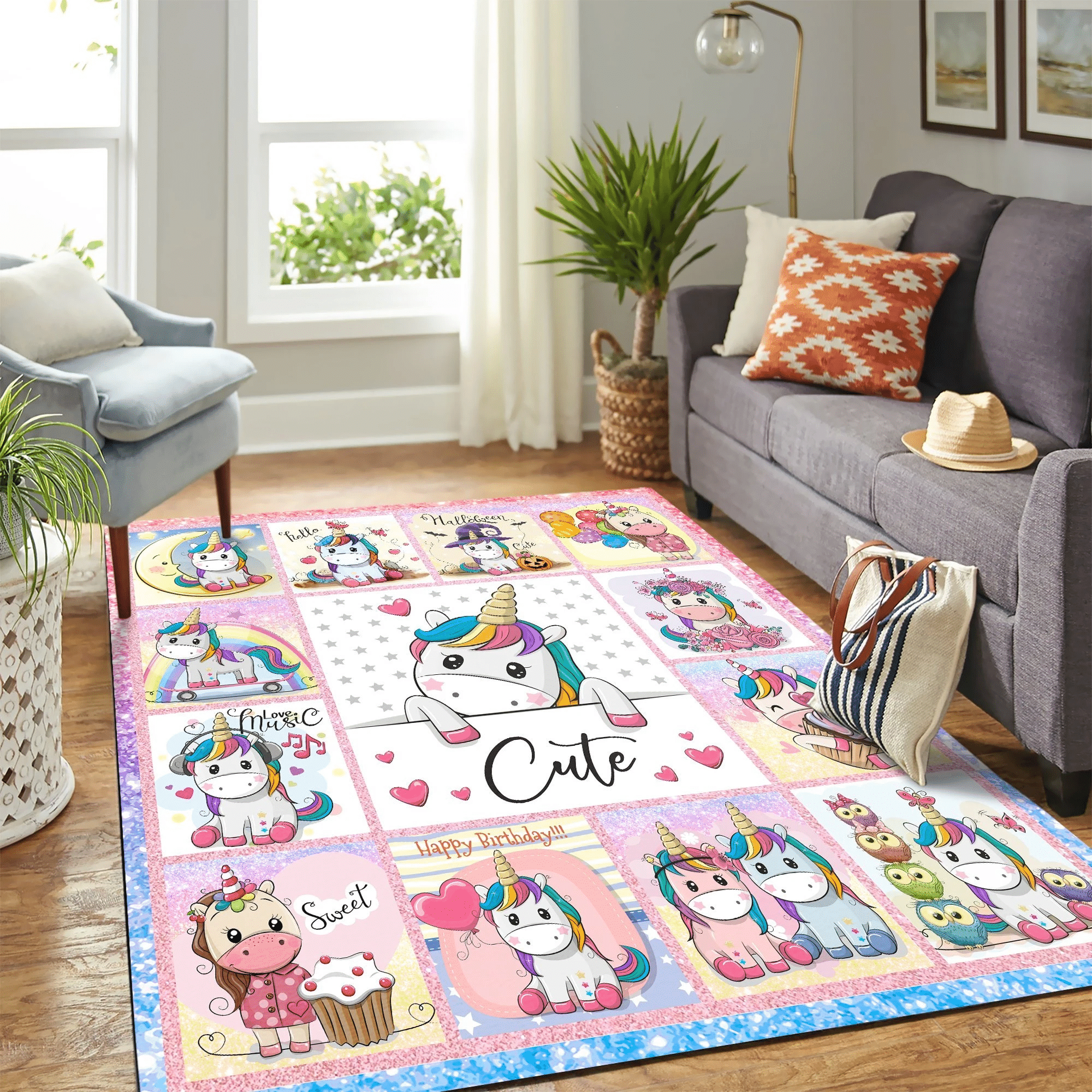 Cute Unicorn Carpet Area Rug Chrismas Gift - Indoor Outdoor Rugs