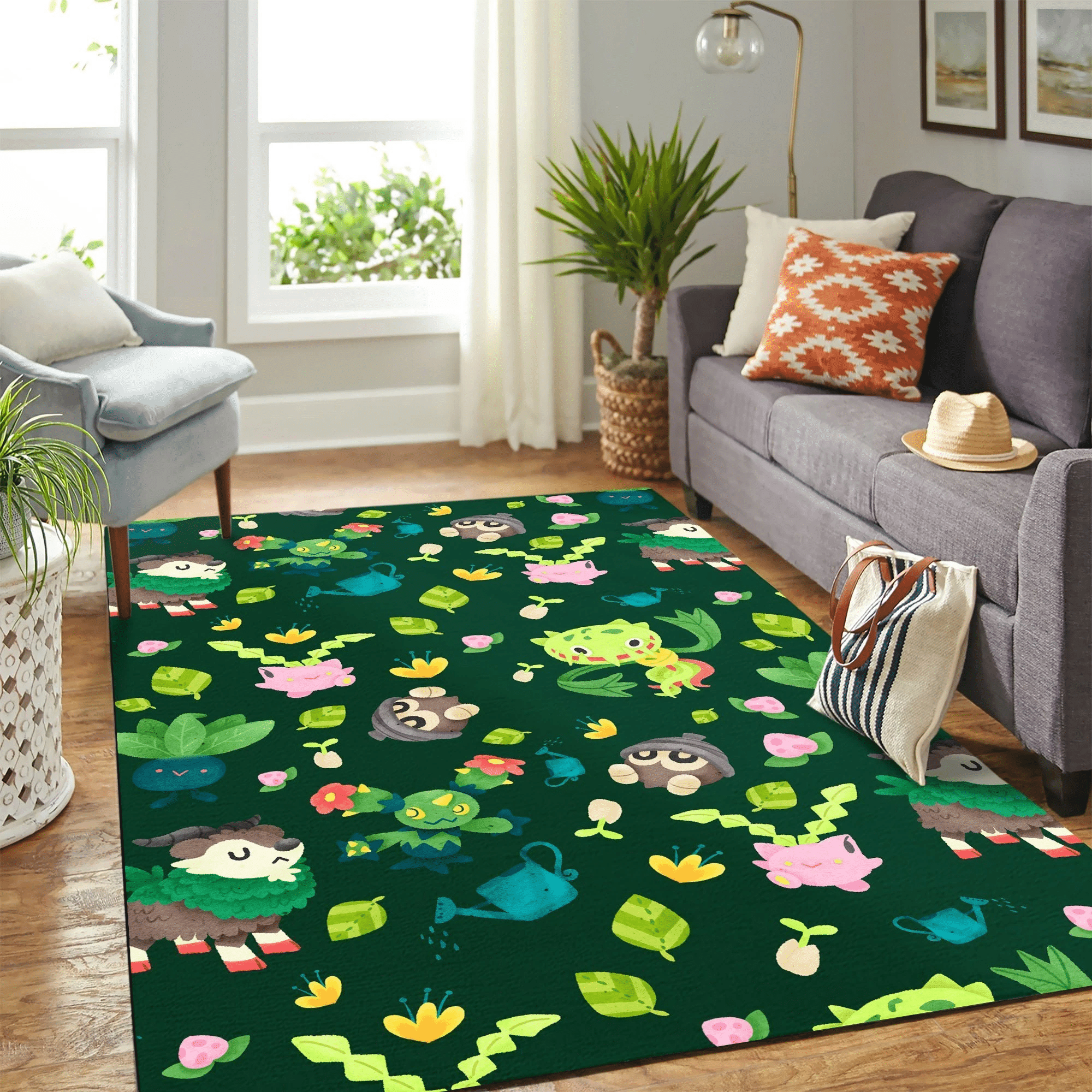 Pokemon Green Carpet Floor Area Rug Chrismas Gift - Indoor Outdoor Rugs