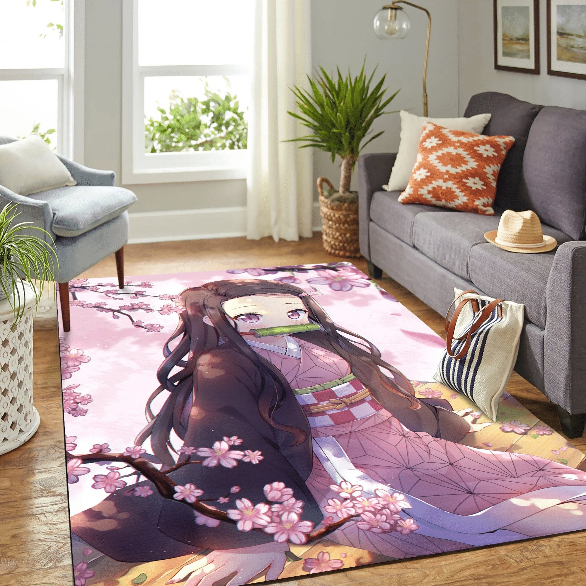 Kamado Nezuko Sakura Carpet Floor Area Rug Chrismas Gift - Indoor Outdoor Rugs