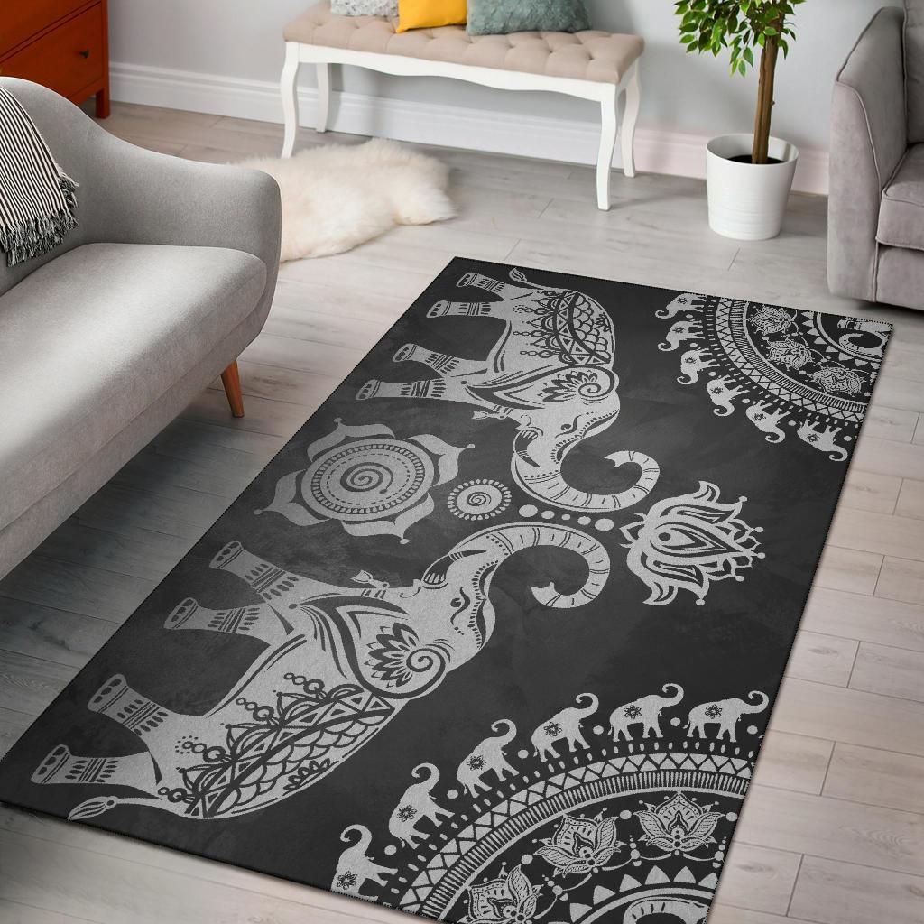 Grey Mandala Elephant Area Rug Chrismas Gift - Indoor Outdoor Rugs