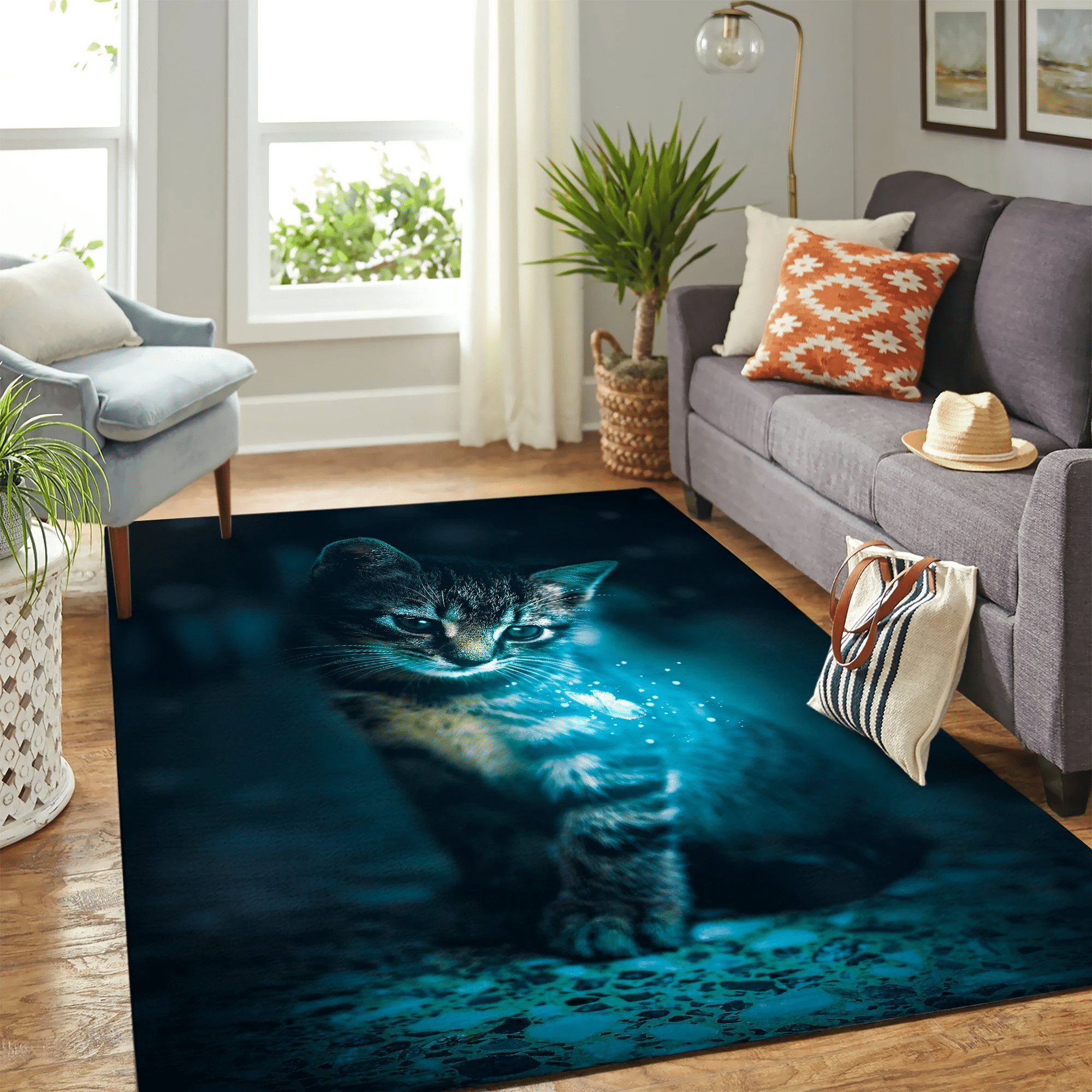 Night Cat Carpet Area Rug Chrismas Gift - Indoor Outdoor Rugs