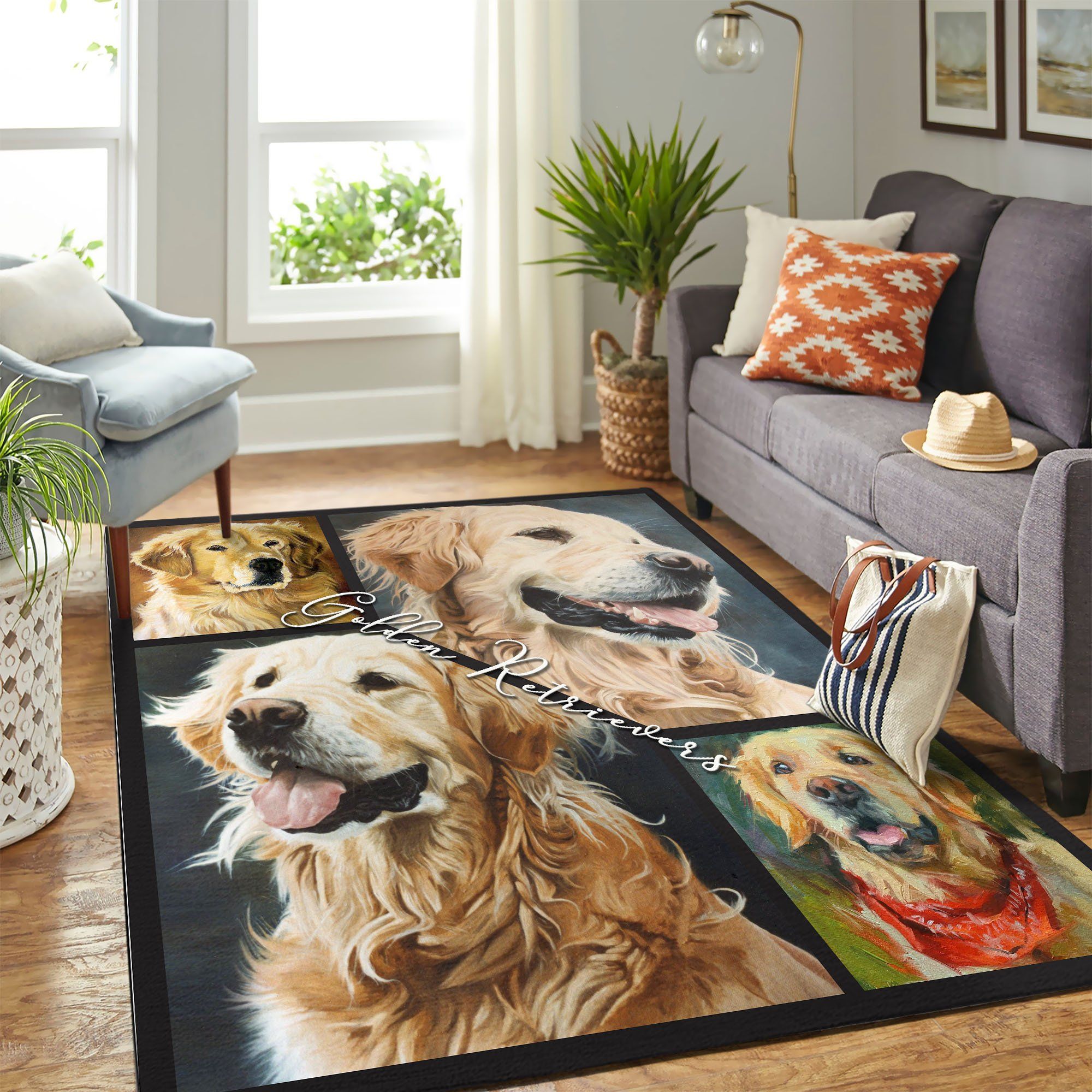 Cute Golden Retriever Mk Carpet Area Rug Chrismas Gift - Indoor Outdoor Rugs