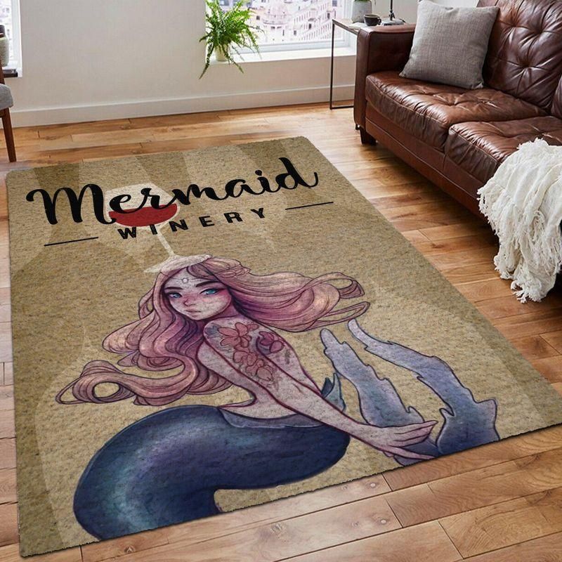 Mermaid And Wine Stay With Me Rug Chrismas Gift - Indoor Outdoor Rugs