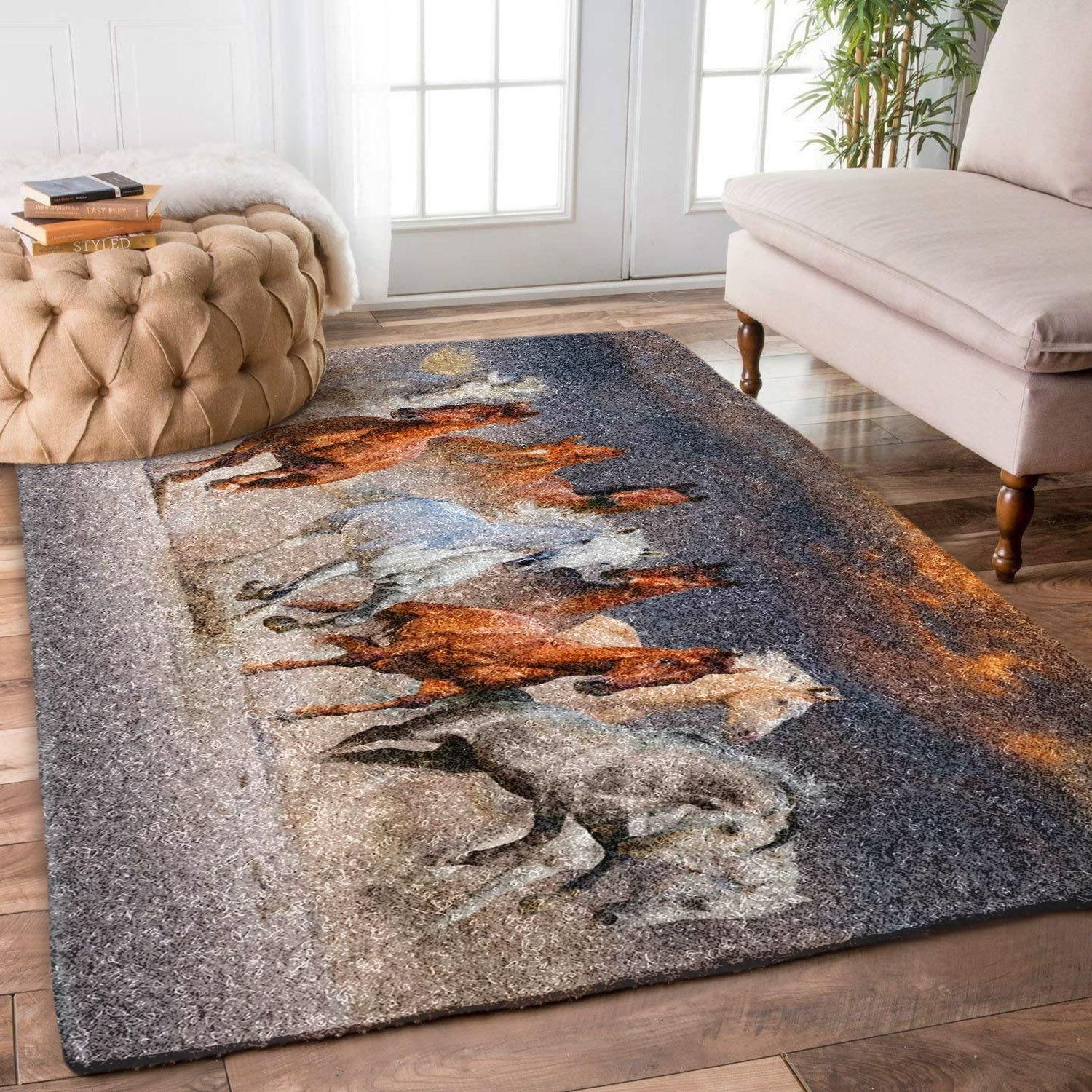 Horse Run Rug Chrismas Gift - Indoor Outdoor Rugs