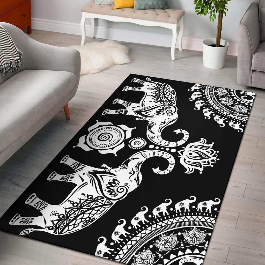 Black Elephant Mandala Area Rug Chrismas Gift - Indoor Outdoor Rugs