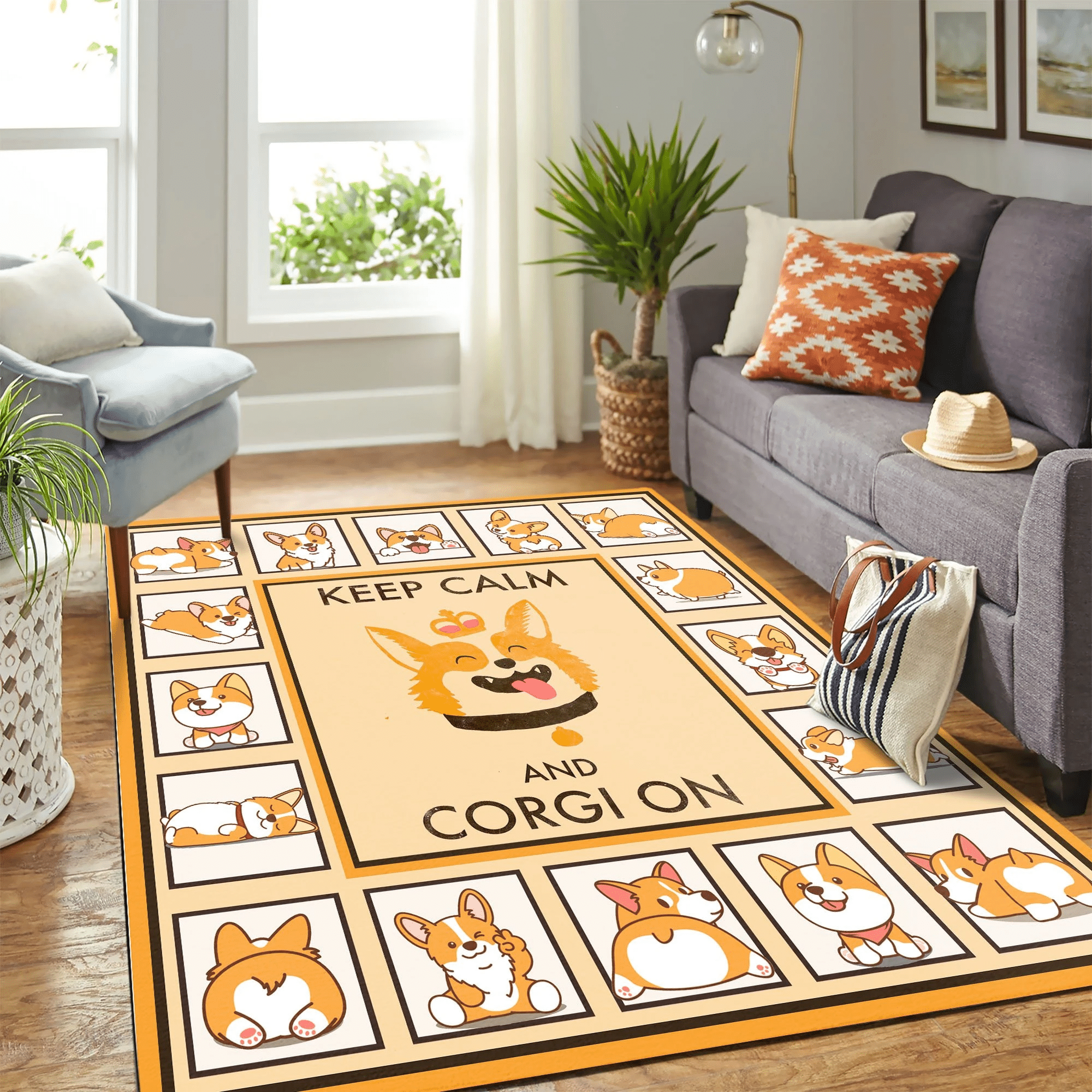 Keep Calm And Corgi On Mk Carpet Area Rug Chrismas Gift - Indoor Outdoor Rugs