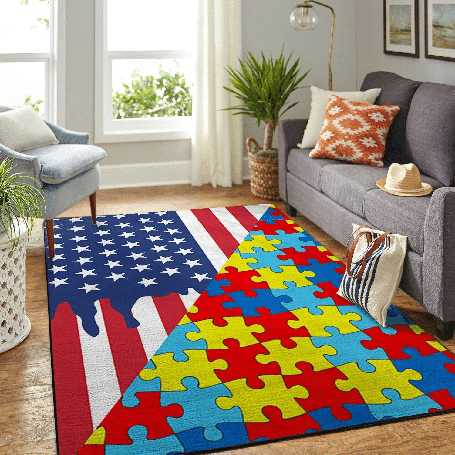 Autism And American Flag Rug Chrismas Gift - Indoor Outdoor Rugs