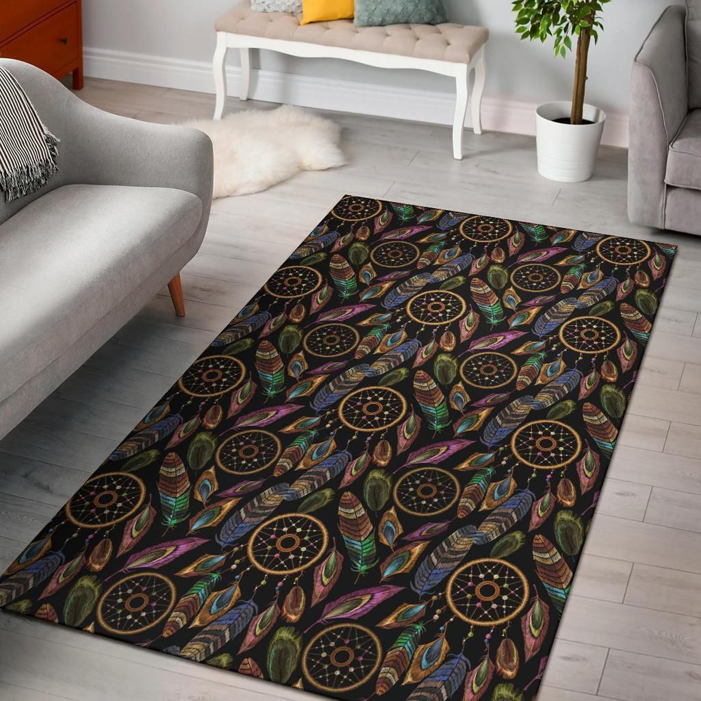 Dreamcatcher Boho Seamless Pattern Area Rug Chrismas Gift - Indoor Outdoor Rugs