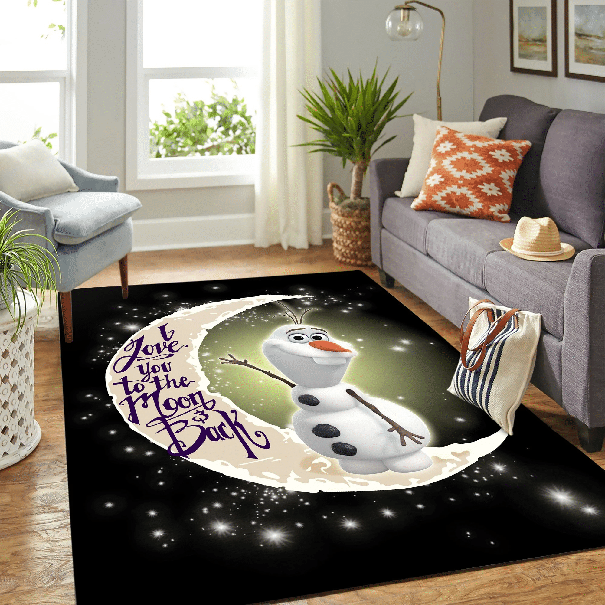 Olaf Frozen Cute Moon And Back Carpet Area Rug Chrismas Gift - Indoor Outdoor Rugs