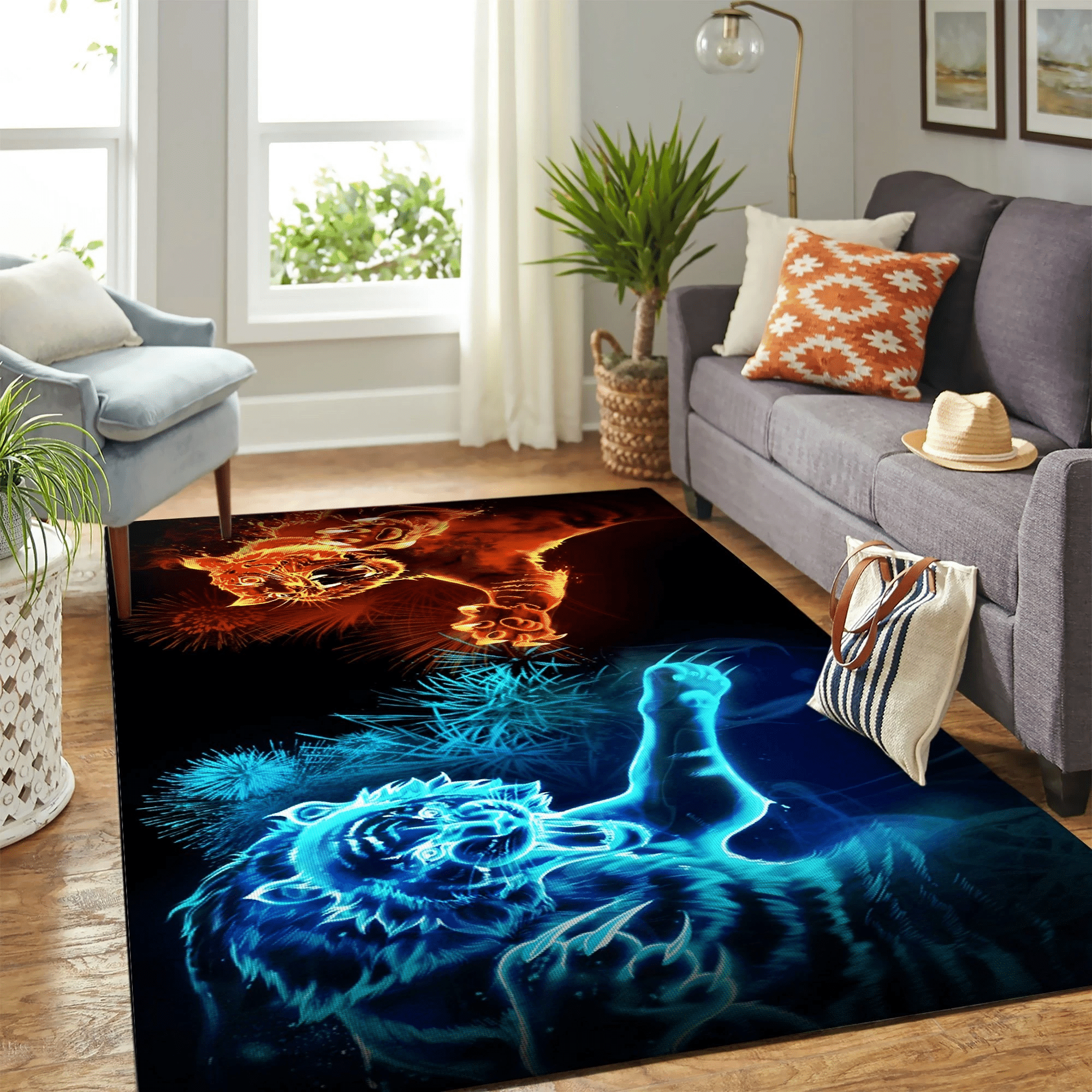 Tiger Fire And Ice Carpet Floor Area Rug Chrismas Gift - Indoor Outdoor Rugs