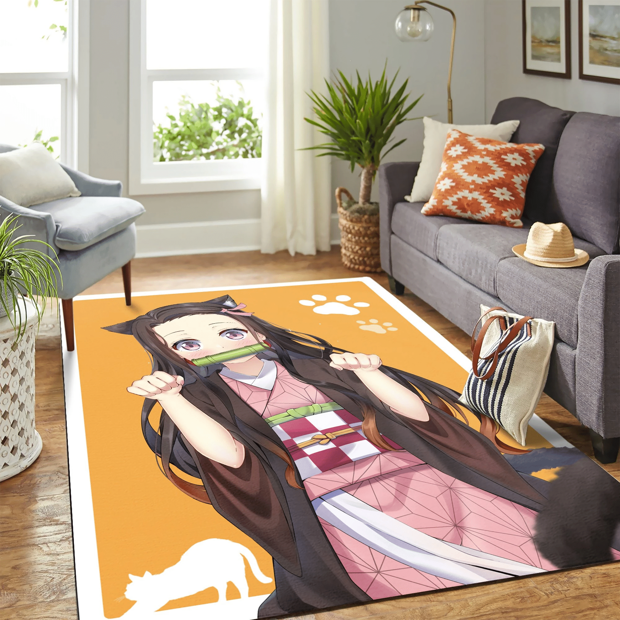 Kamado Nezuko Catgirl Carpet Floor Area Rug Chrismas Gift - Indoor Outdoor Rugs