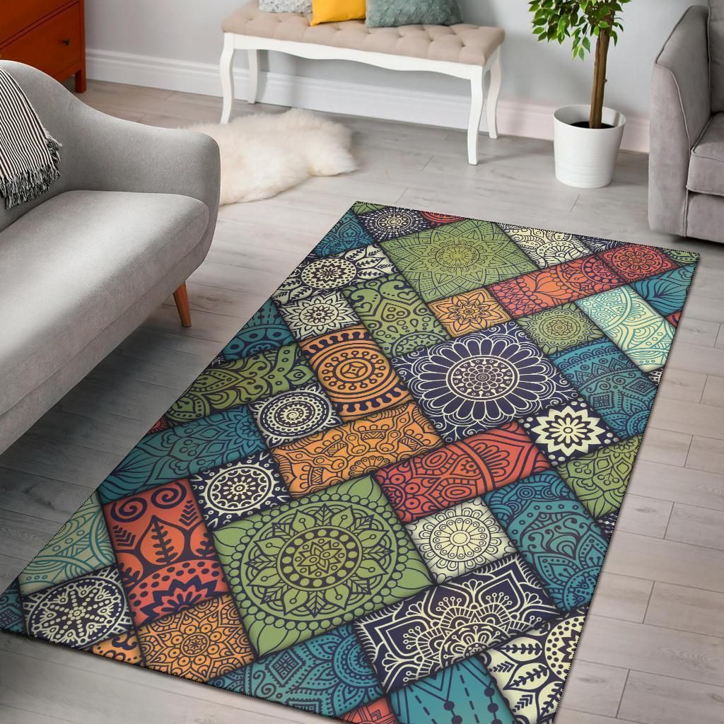 Colorful Mandala Pattern Area Rug Chrismas Gift - Indoor Outdoor Rugs