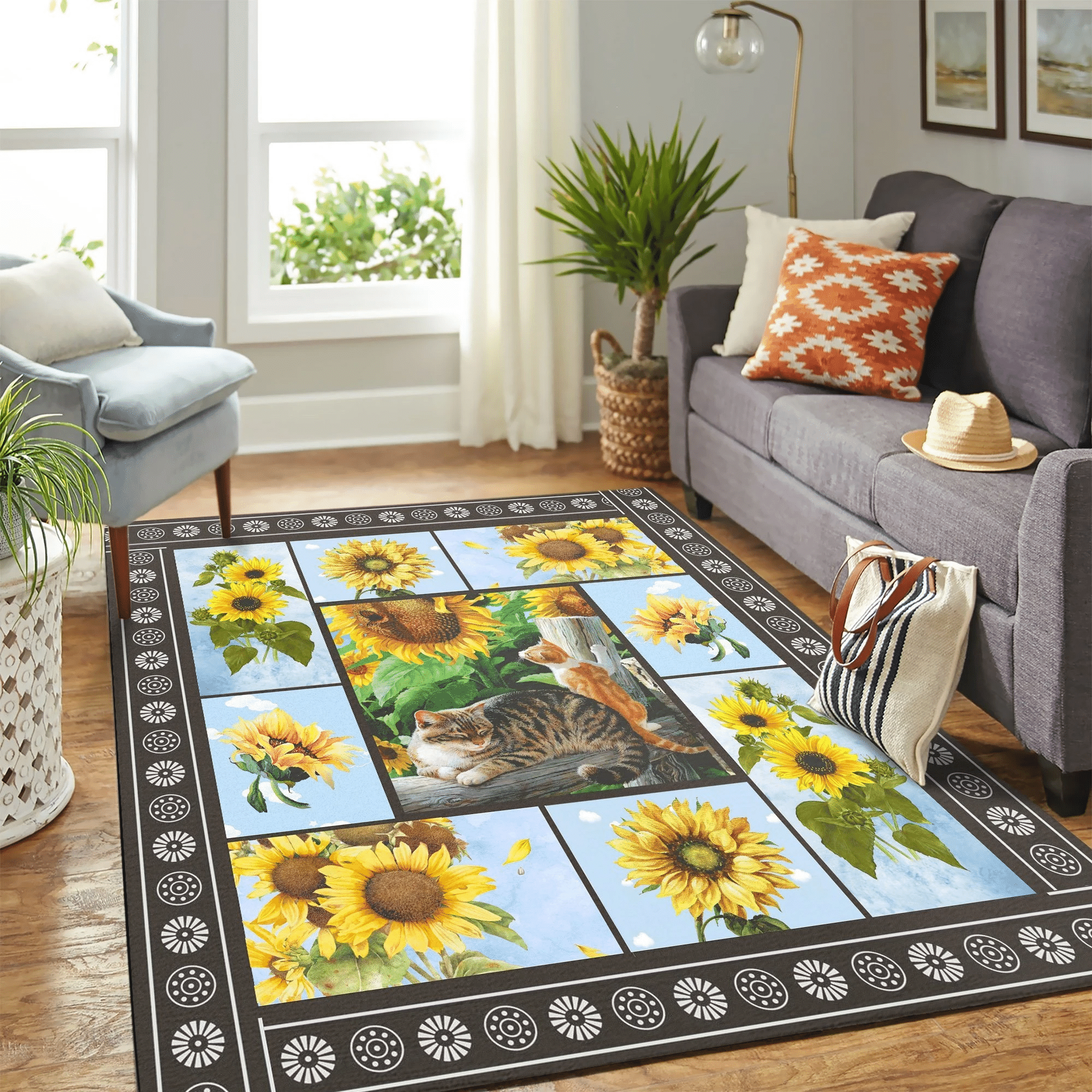 Sunflower Cat Mk Carpet Area Rug Chrismas Gift - Indoor Outdoor Rugs