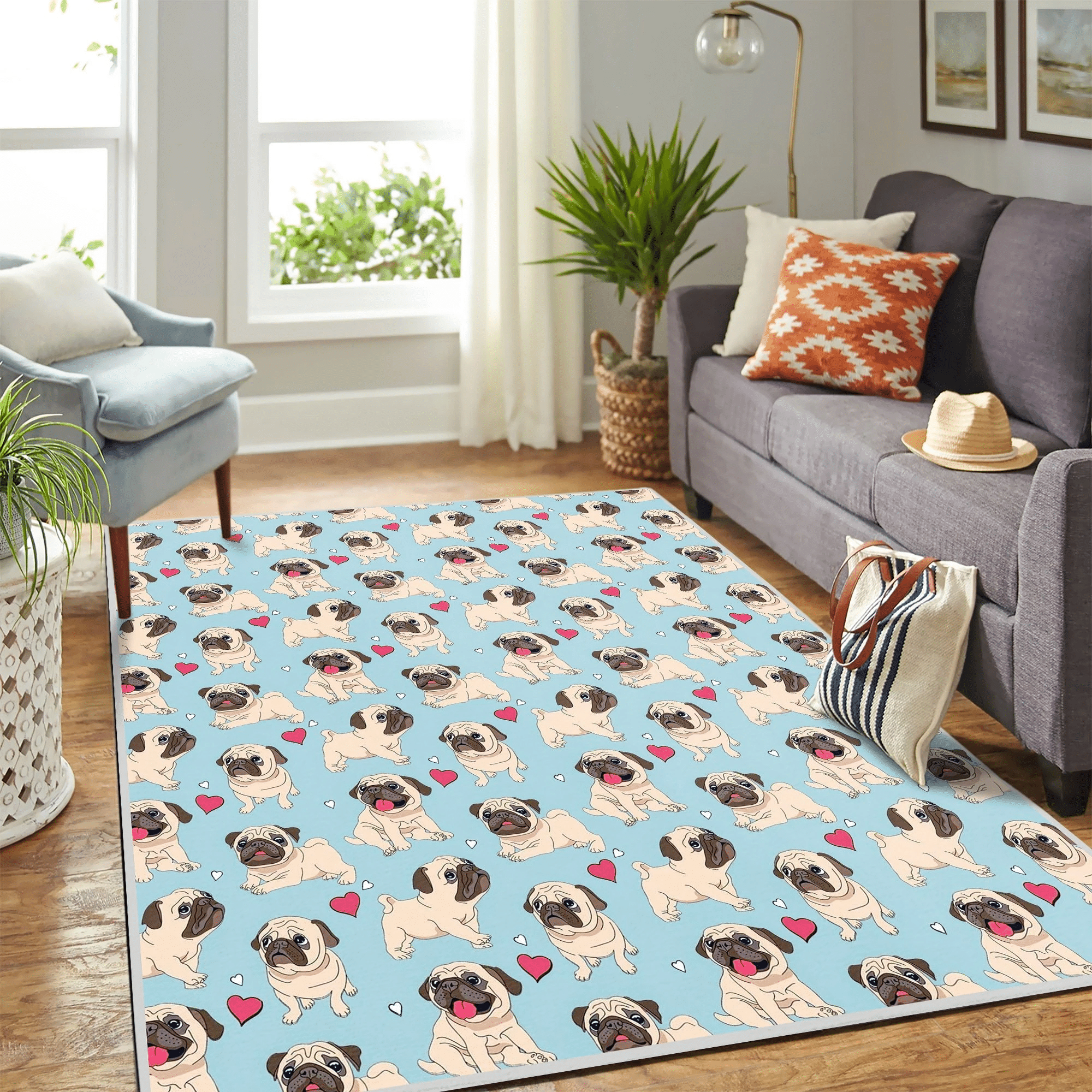 Cute Pug Pattern Mk Carpet Area Rug Chrismas Gift - Indoor Outdoor Rugs