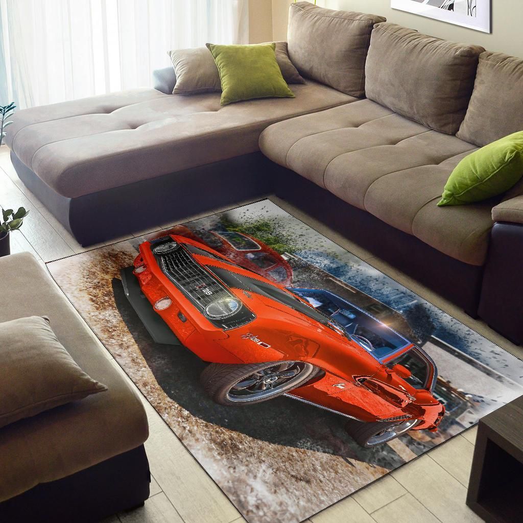 Orange Chevy Camaro Muscle Car Art Area Rug Chrismas Gift - Indoor Outdoor Rugs