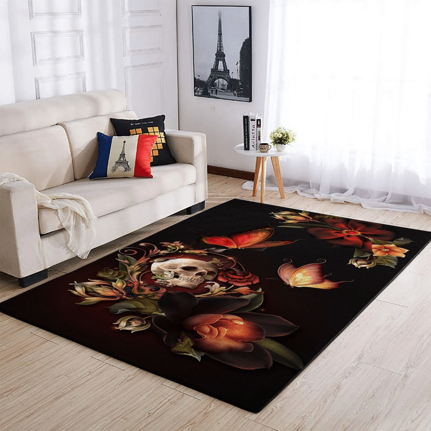 Flower And Skull Area Rug Chrismas Gift - Indoor Outdoor Rugs