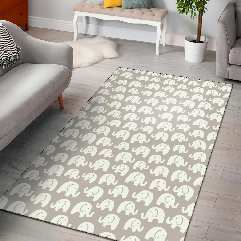 Gray And White Elephant Pattern Area Rug Chrismas Gift - Indoor Outdoor Rugs