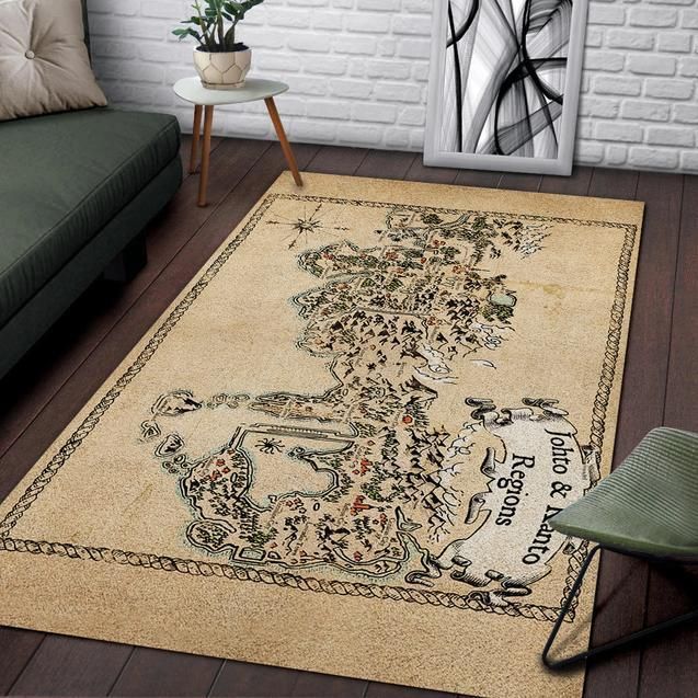 Pokemon Johto And Kanto Regions Vintage Map Area Rug Chrismas Gift - Indoor Outdoor Rugs