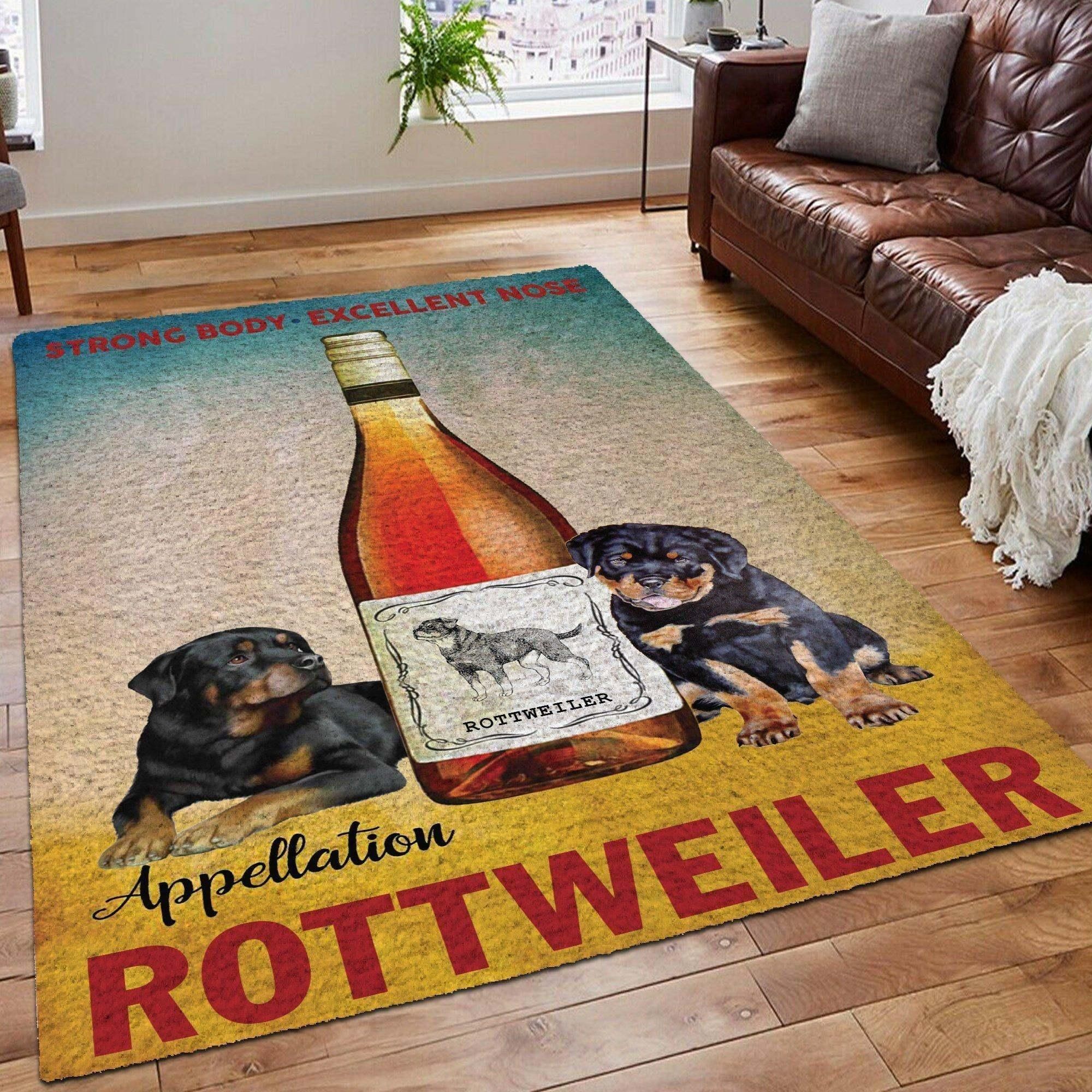 Rottweiler And Wine Rug Chrismas Gift - Indoor Outdoor Rugs