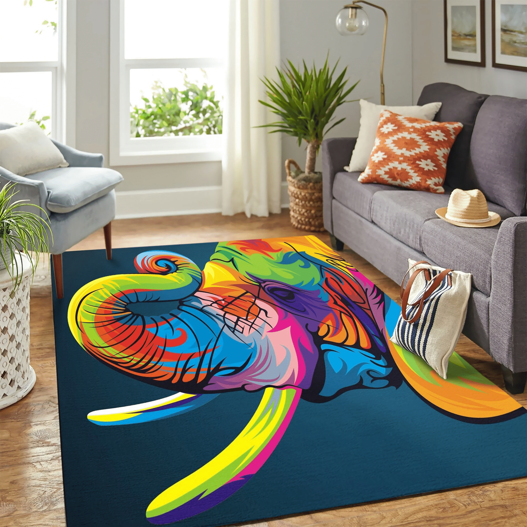 Elephant Corlor Carpet Floor Area Rug Chrismas Gift - Indoor Outdoor Rugs