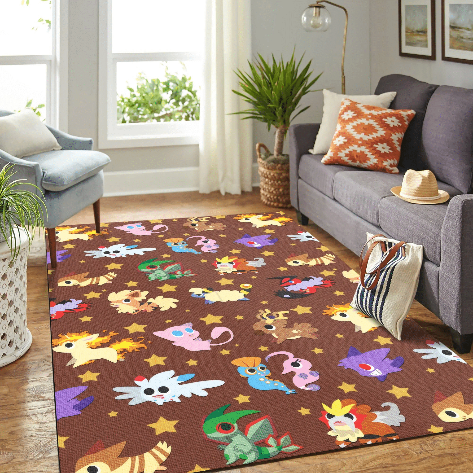 Pokemon Chibi Pattern Cute Brown Carpet Floor Area Rug Chrismas Gift - Indoor Outdoor Rugs