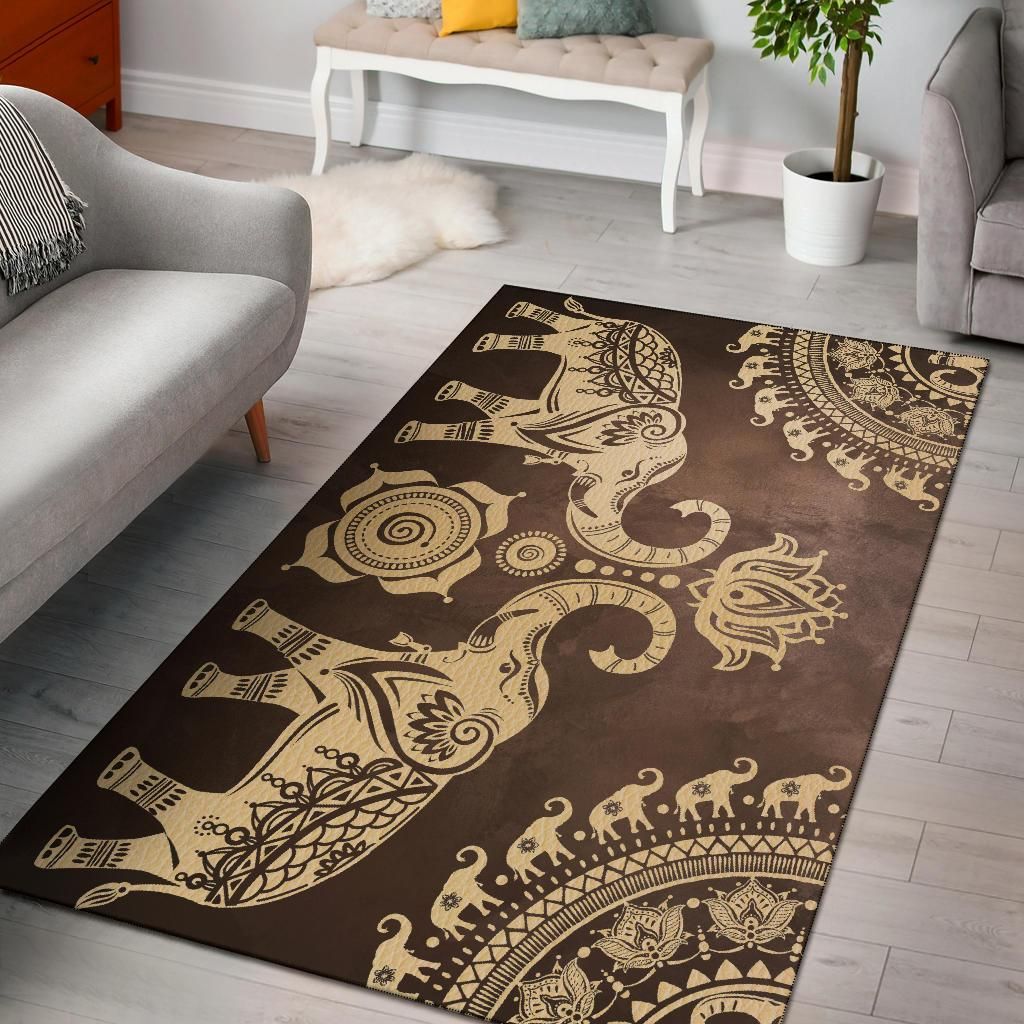 Brown Mandala Elephant Area Rug Chrismas Gift - Indoor Outdoor Rugs