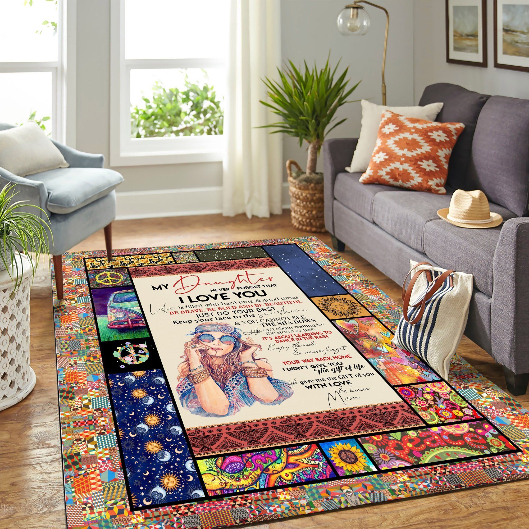 Hippie Family Girl Quilt Mk Carpet Area Rug Chrismas Gift - Indoor Outdoor Rugs