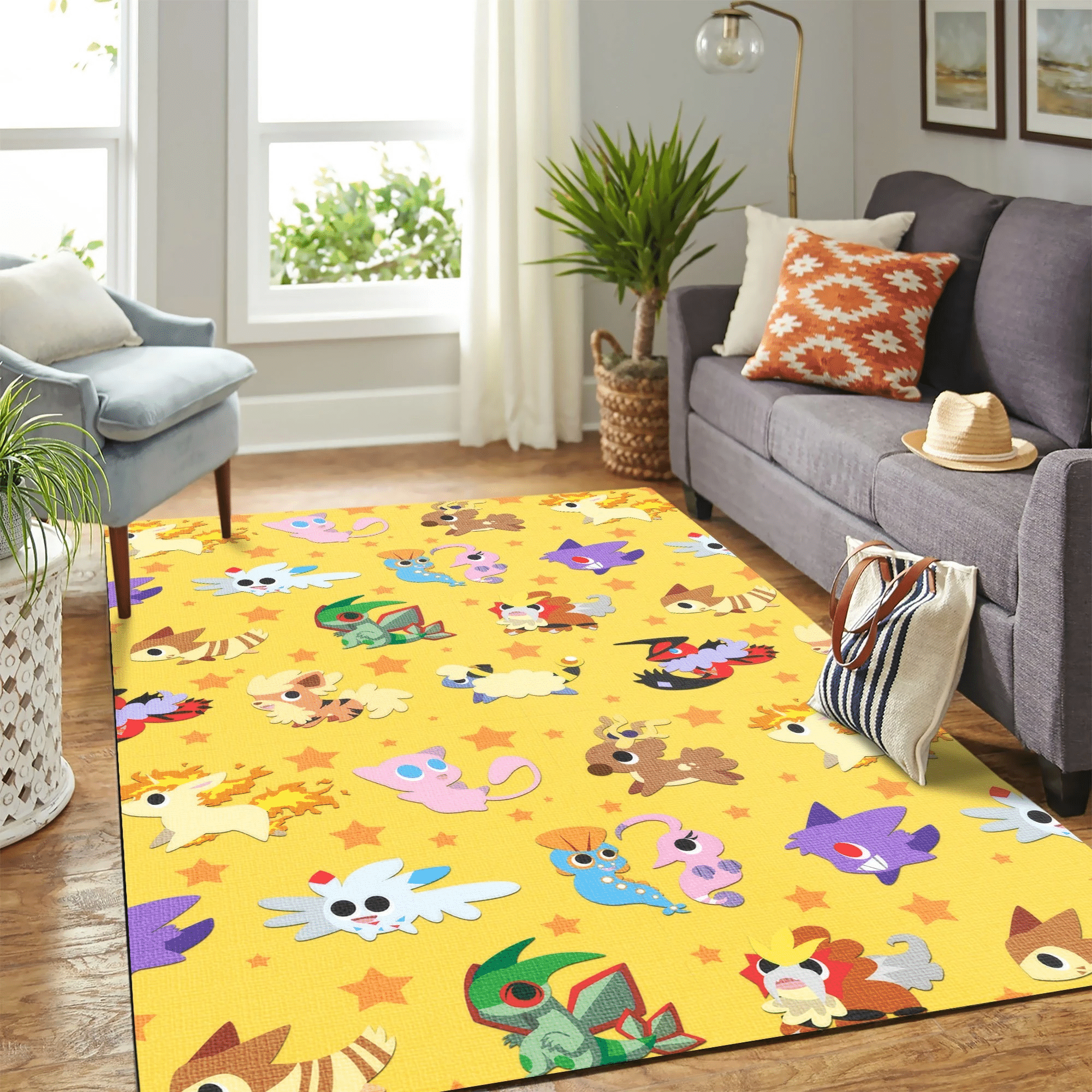 Pokemon Chibi Pattern Cute Yellow Carpet Floor Area Rug Chrismas Gift - Indoor Outdoor Rugs