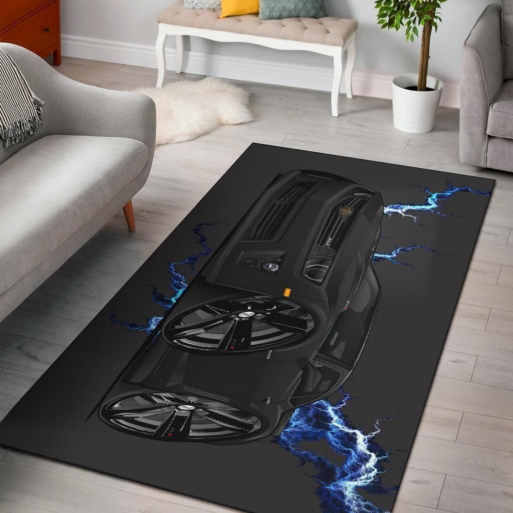 Chevy Camaro Muscle Car Art Blue Lightening Area Rug Chrismas Gift - Indoor Outdoor Rugs