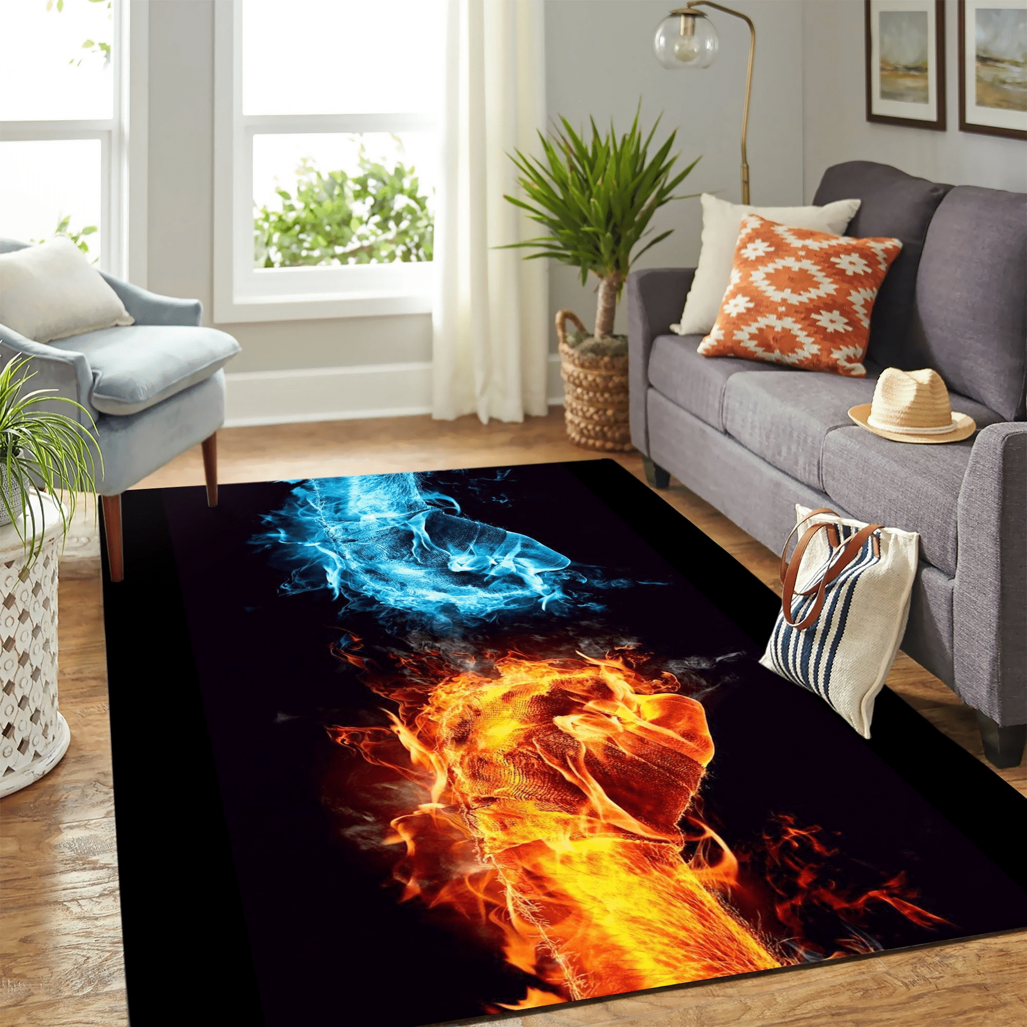 Punch Fire Vs Ice Carpet Floor Area Rug Chrismas Gift - Indoor Outdoor Rugs