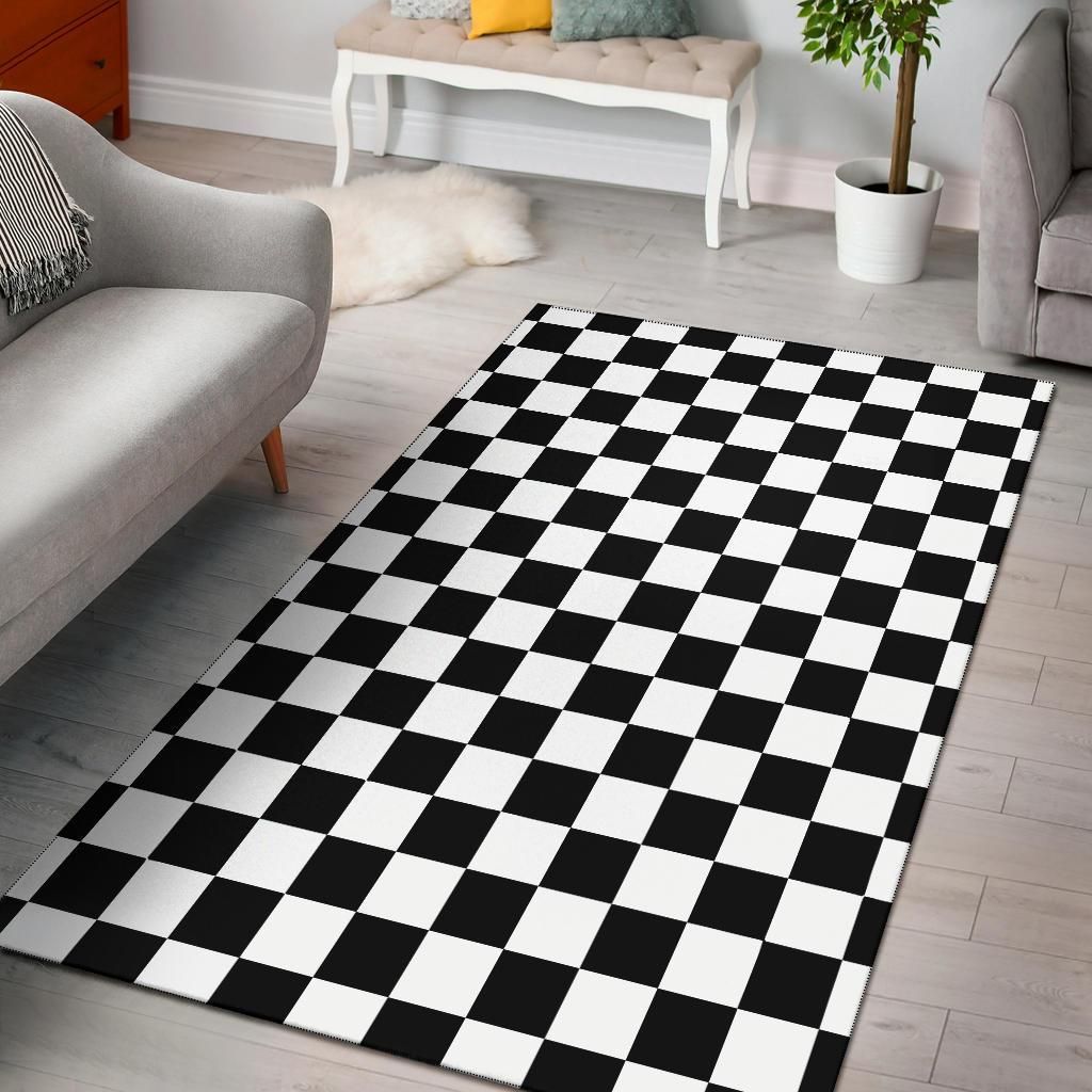 Checkers Black And White Area Rug Chrismas Gift - Indoor Outdoor Rugs