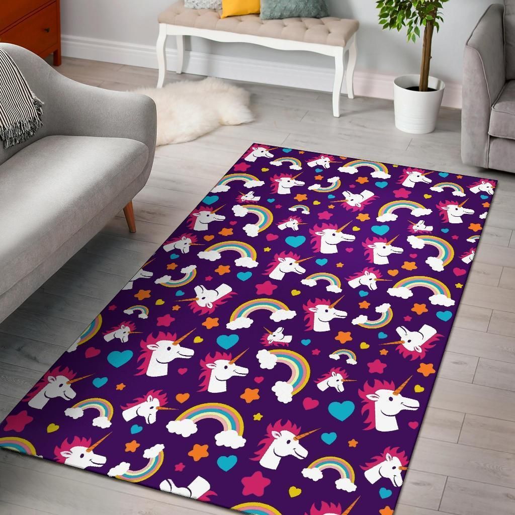 Unicorn Pattern Purple Area Rug Chrismas Gift - Indoor Outdoor Rugs