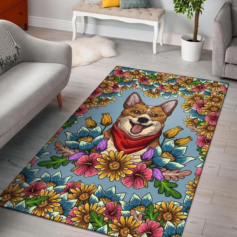 Smiling Corgi Area Rug Chrismas Gift - Indoor Outdoor Rugs