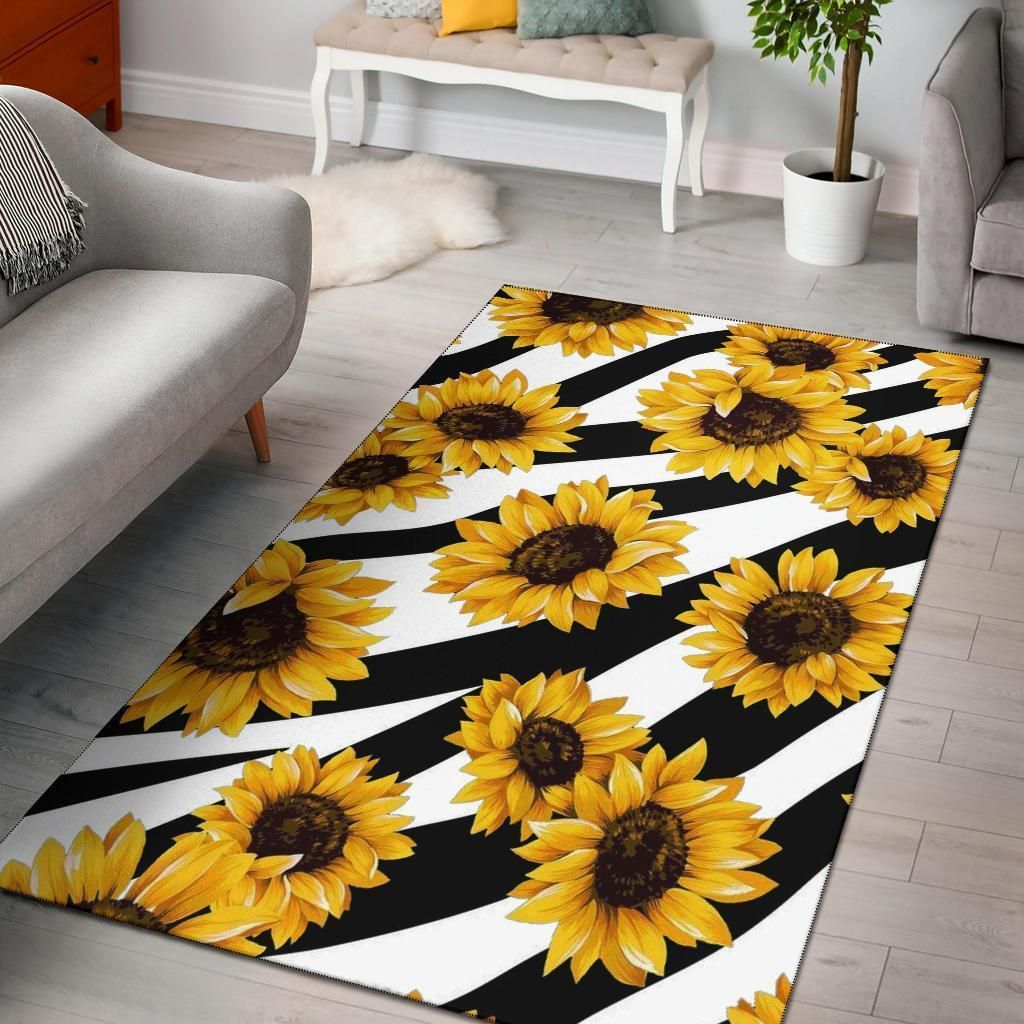 Zebra Pattern Sunflower Area Rug Chrismas Gift - Indoor Outdoor Rugs