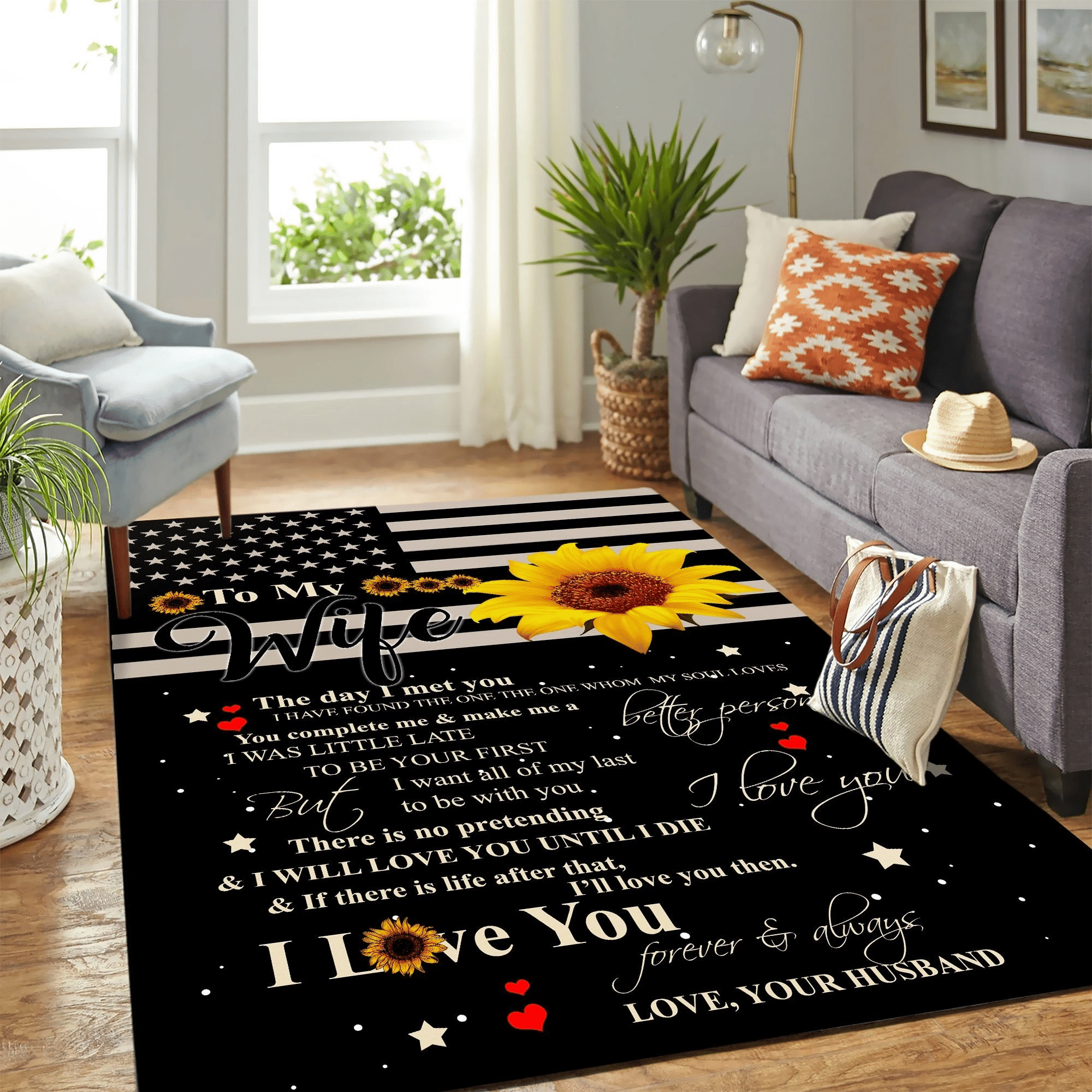 Quilt To My Wife Sunflower Copy Mk Carpet Area Rug Chrismas Gift - Indoor Outdoor Rugs