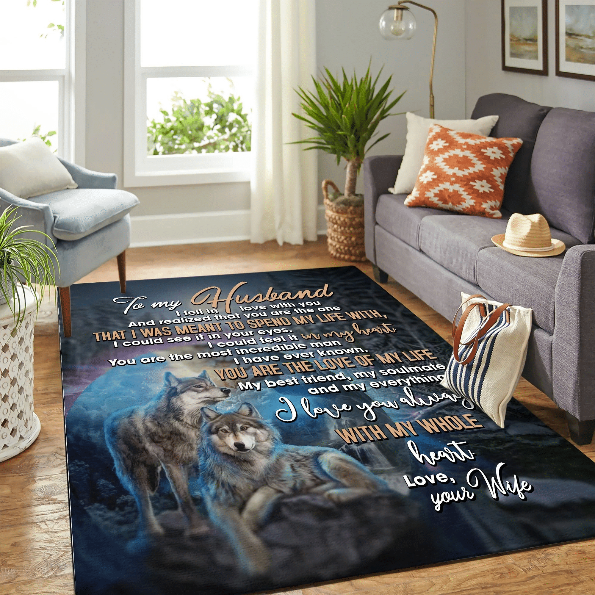 To My Husband Wolf Carpet Area Rug Chrismas Gift - Indoor Outdoor Rugs