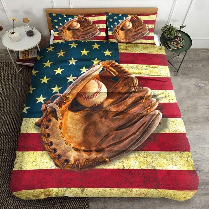 Baseball Us Flag Bedding Set Bedding Sets Duvet Cover Bedroom