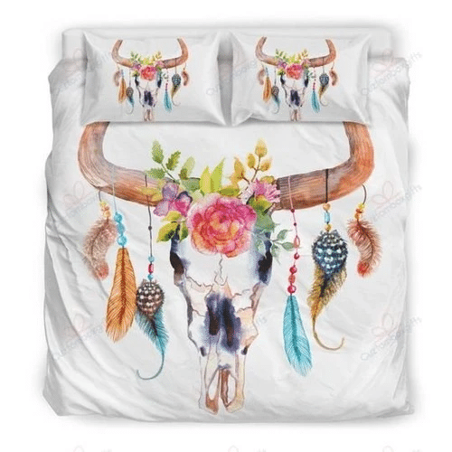 Cow Skull Flowers Bedding Sets Duvet Cover Bedroom Quilt Bed