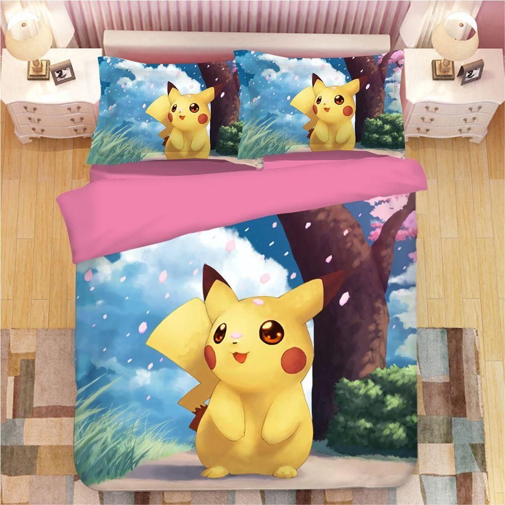 Cartoon Pikachu 2 Duvet Cover Quilt Cover Pillowcase Animation Bedding
