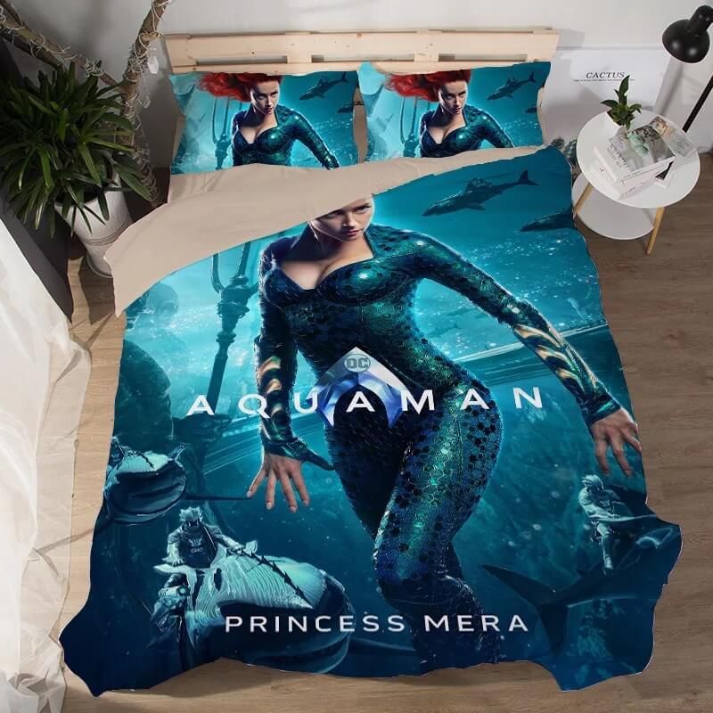 Aquaman Mera 3 Duvet Cover Pillowcase Bedding Set Quilt Bed