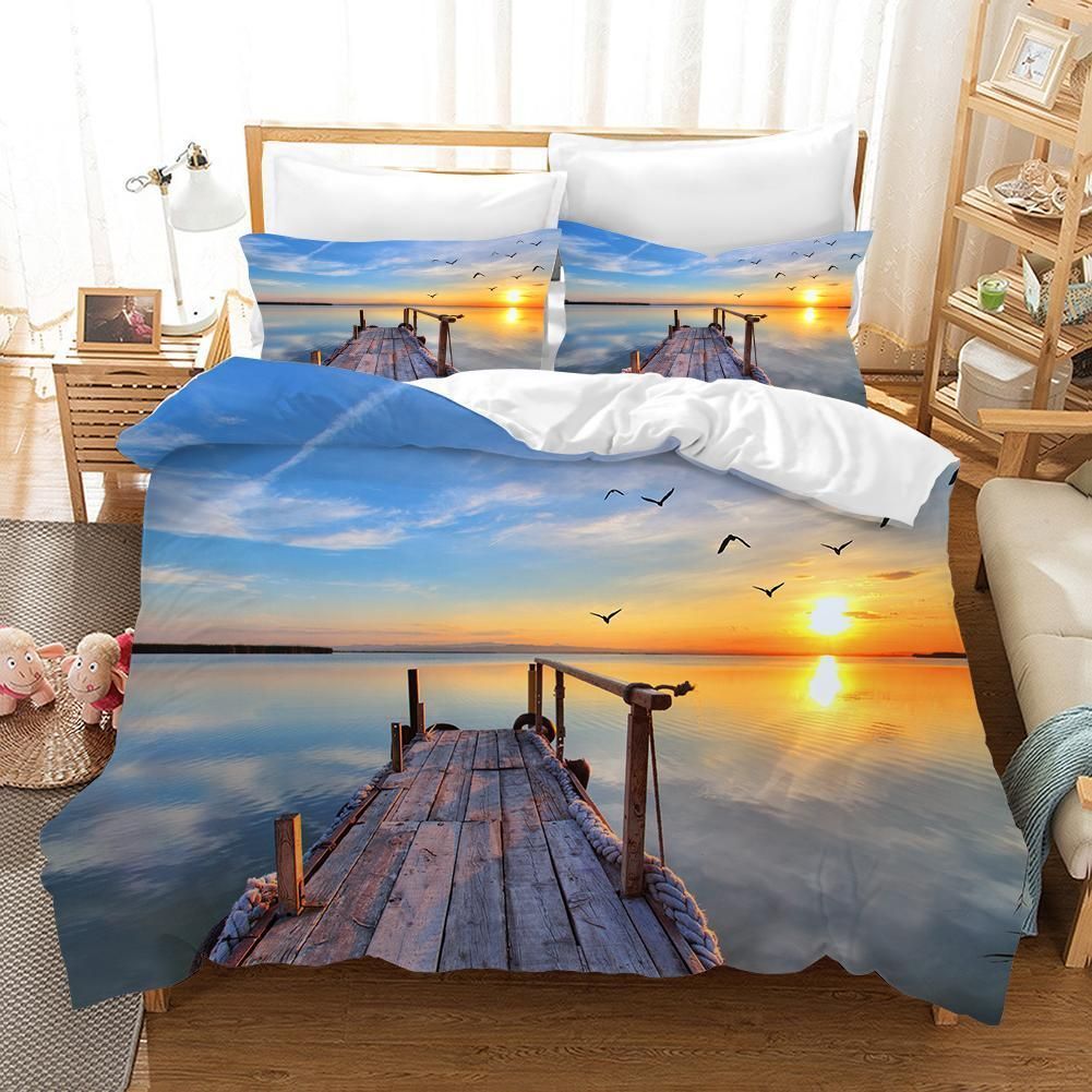 3d Sunrise Trestle Bridge Seagull Landscape Bedding Set Bedding Sets