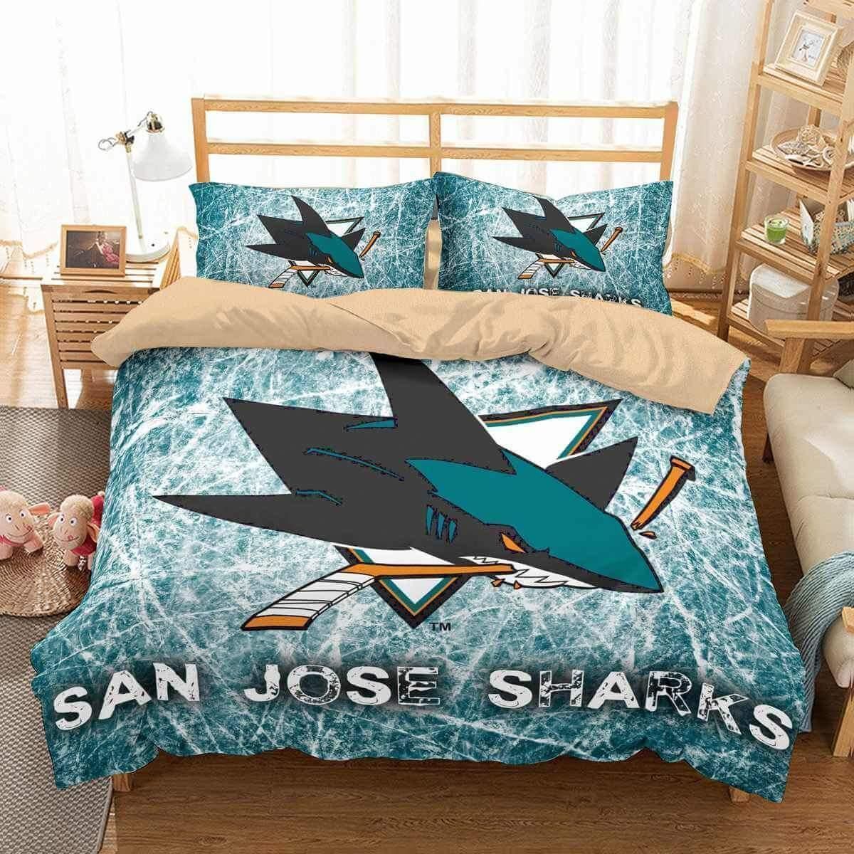 3d San Jose Sharks Duvet Cover Bedding Set Quilt Bed