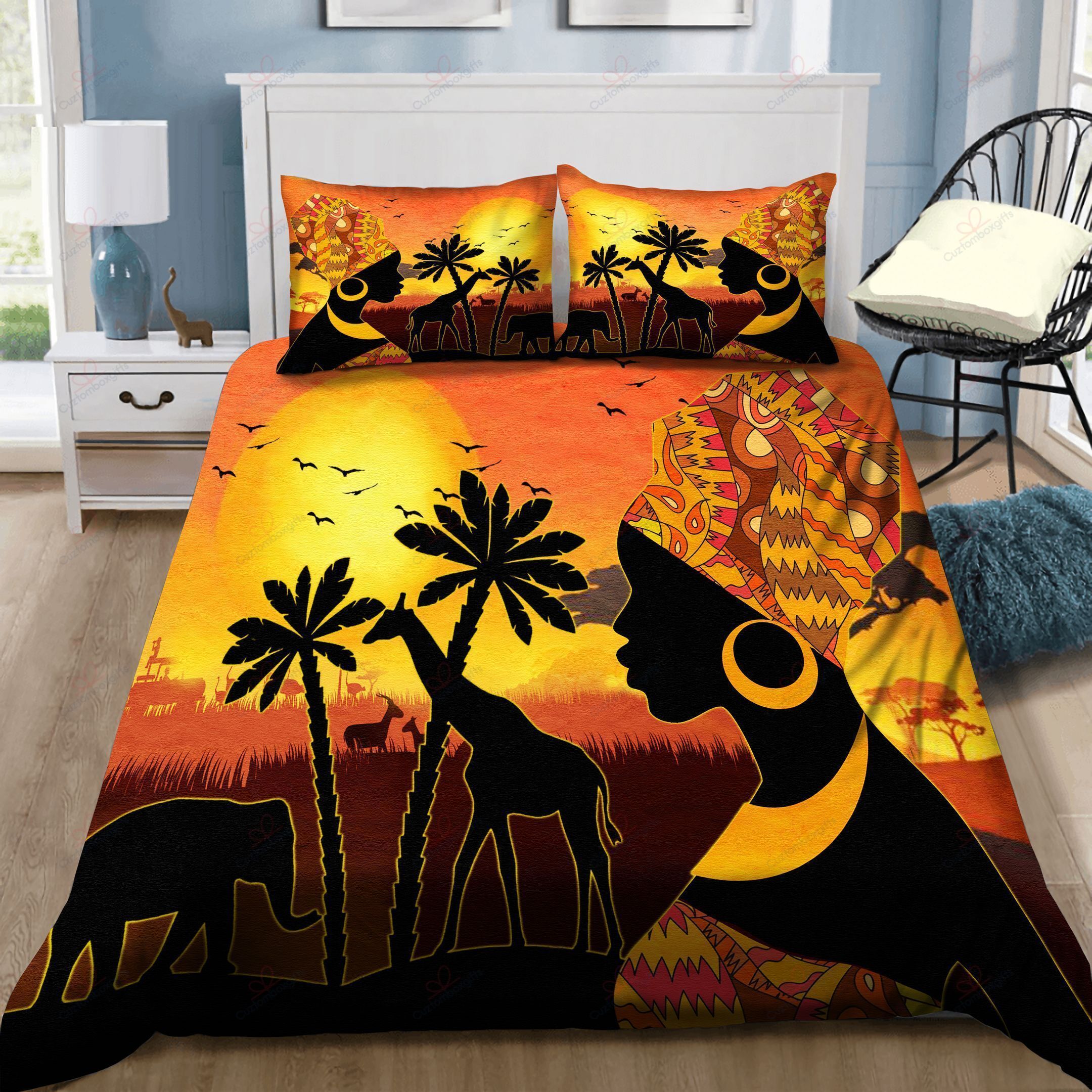African Woman Sunrise Animal Printed Bedding Set Bedding Sets Duvet