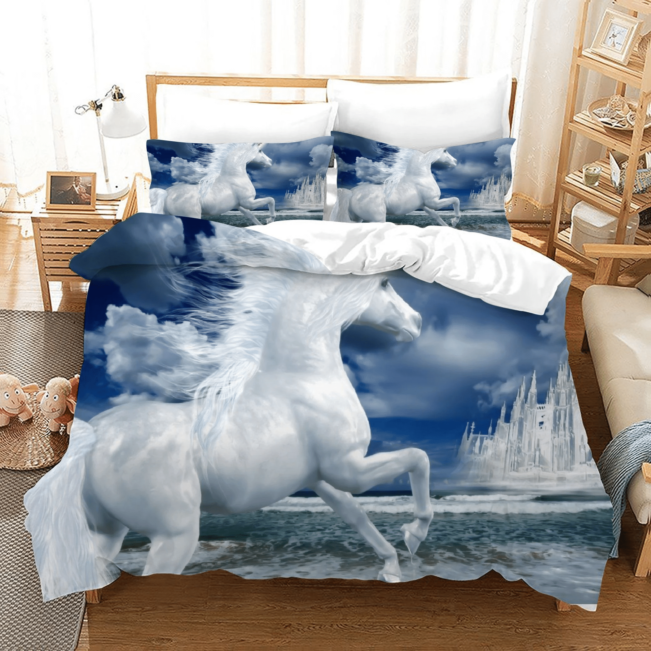 3d Dark Clouds White Unicorn Bedding Set Bedding Sets Duvet