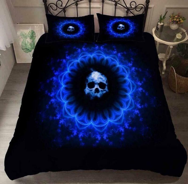 3d Blue Flower Skull Halloween Bedding Set Bedding Sets Duvet