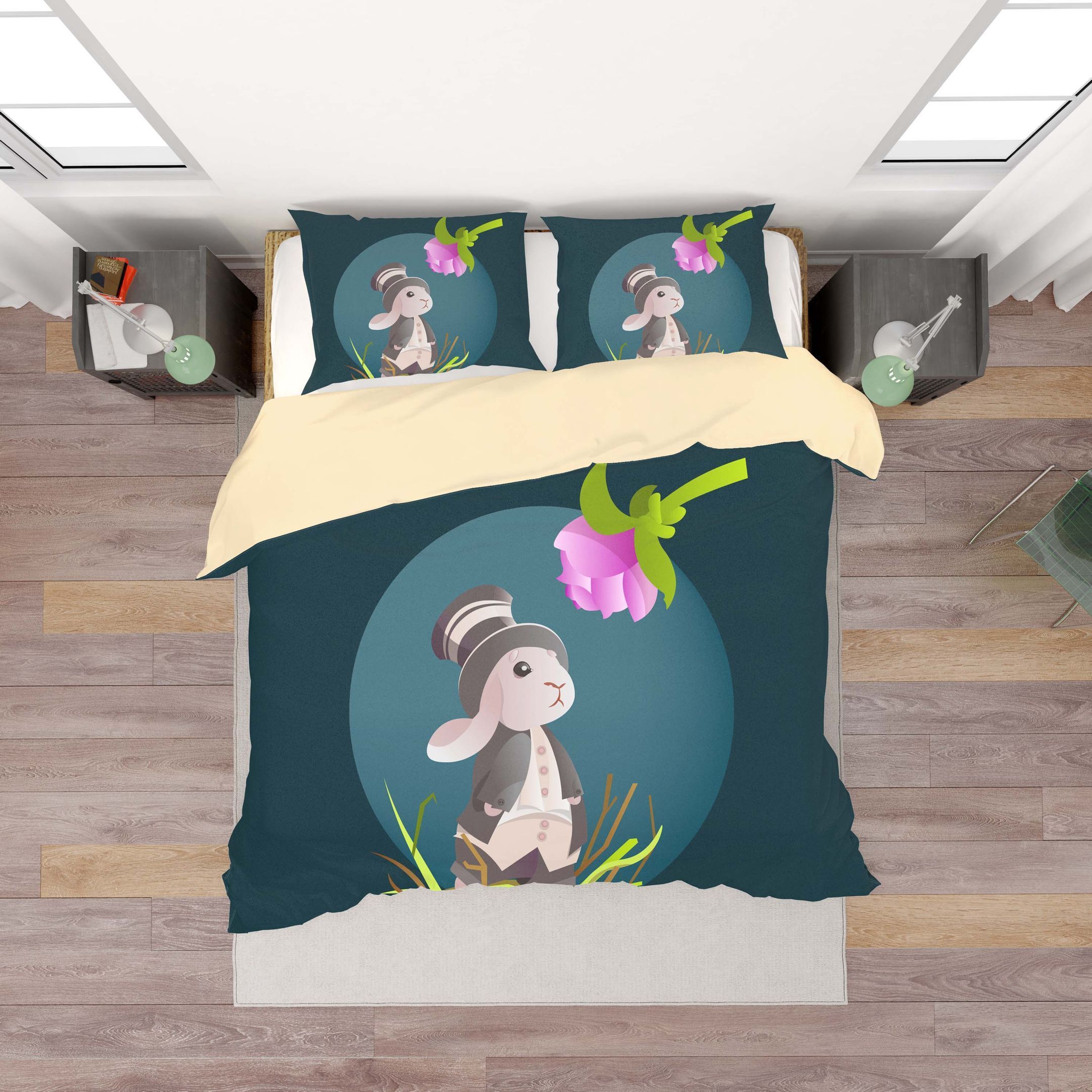3d Dark Rabbit Floral Bedding Set Bedding Sets Duvet Cover