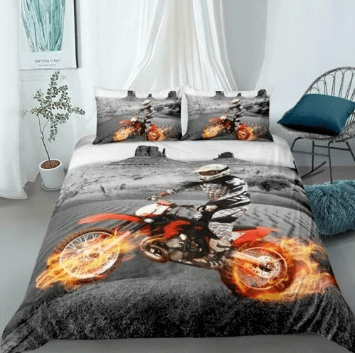 3d Burning Motorcycle Bedding Sets Duvet Cover Bedroom Quilt Bed